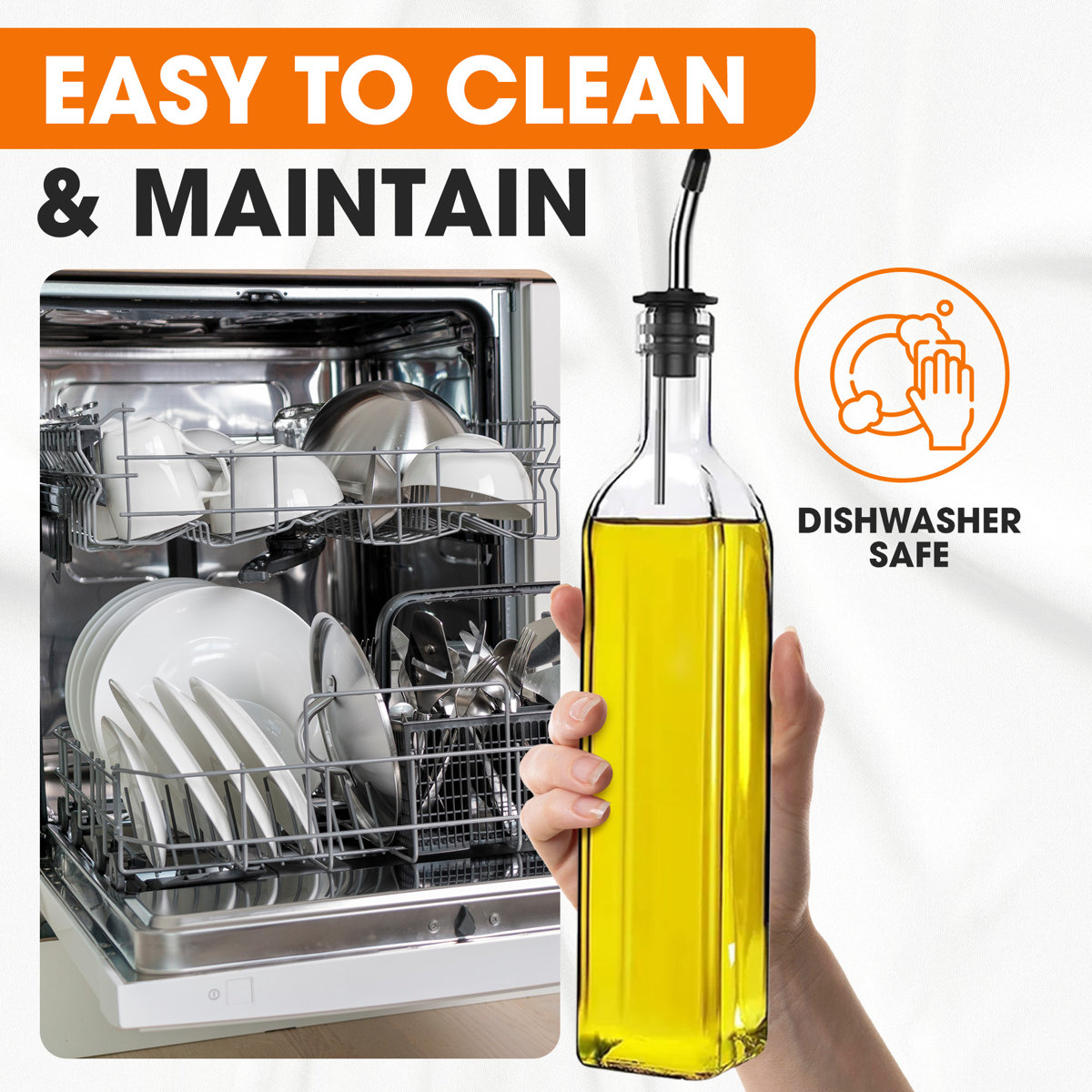 2 Piece Glass Olive Oil Dispenser Set with Pour Spouts Funnel and Labels